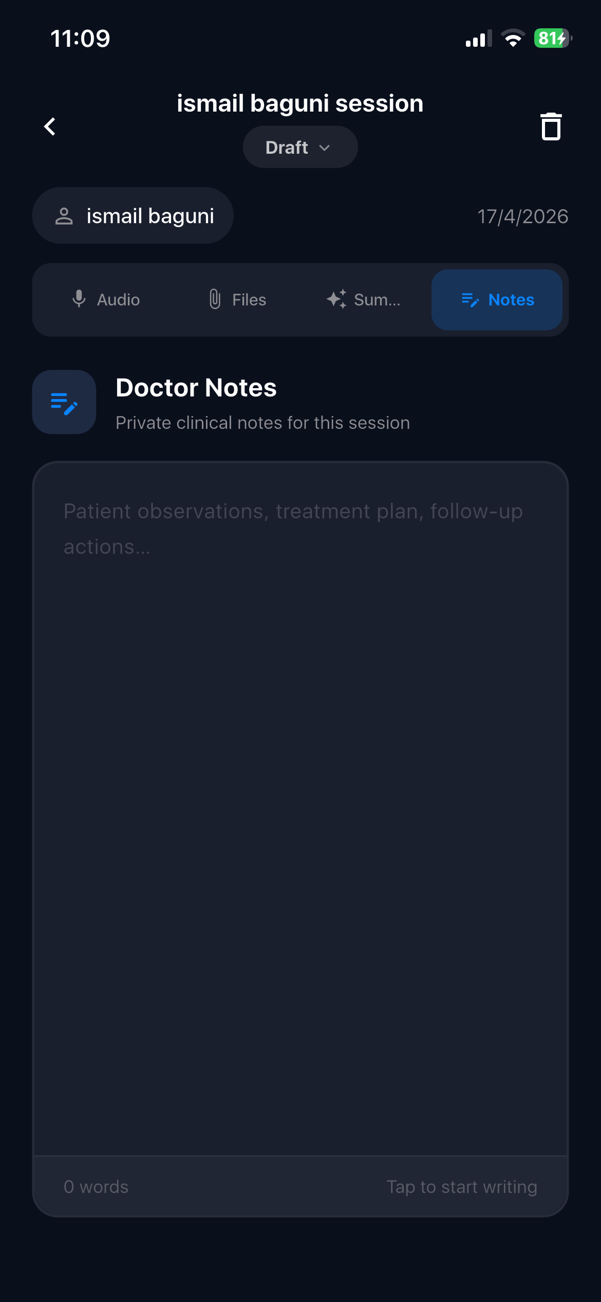 Doctor notes editor